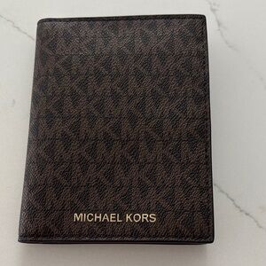 Michael Kors Canvas Signature Brown Id Wallet Card Holder